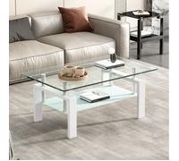 Table basse en verre trempé rectangulaire double niveau - TCQPZ - salon structure en métal blanc 100 × 60 × 44 cm