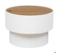 Atmosphera - Table Basse Coffre Enola - Blanc et Bois - D 55 x H 38 cm - Rangement Intégré, Style Scandi - pour Salon, Chambre, Bout de Canapé