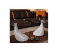 Table basse et dessus de table Verre rond Blanc brillant 2 pcs