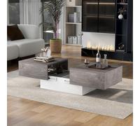 Table basse extensible - Design rétro - Avec tiroir coulissant et compartiments de rangement - Gain de place et durable