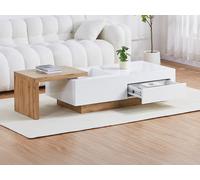 Table basse extensible en MDF avec 1 tiroir et 1 niche - Naturel et Blanc - MANDREA