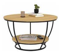 Table basse filaire double plateau ronde DETROIT 70 cm design industriel Bois G