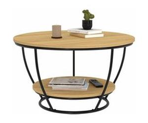 Table basse filaire double plateau ronde DETROIT 70 cm design industriel Bois G