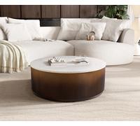 Table-basse Fiorano 90 x 90 cm Marbre blanc Métal doré Finition Fusion