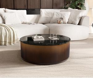 Table basse Fiorano 90 x 90 cm marbre noir métal argenté et doré effet ombré