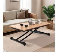 Table basse fixe relevable en table à manger rectangulaire URBANA 100 cm bois et noir design industriel