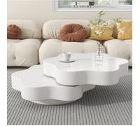 Table basse fleur blanc crème en MDF avec plateau rotatif 360°