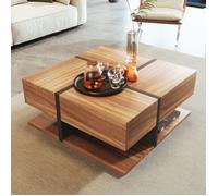 Table Basse Fonctionnelle 78x78x36 cm, 4 tiroirs, design linéaire élégant, harmonie de couleurs unique et espace de ran TABLE BASSE