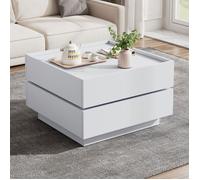 Table Basse Fonctionnelle avec 2 Tiroirs,Pivotante à 360°,Espace de Rangement,Table d'appoint pour Salon,60x60x38cm,Blanc