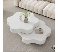 Table Basse Forme de Fleur,Table Basse de Salon avec Plateau pivotant à 360°+2 étagères,Table d'appoint Moderne,74.8x67.5x31cm,Blanc