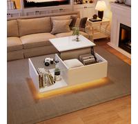 Table basse Fortuna Lai LED, table basse brillante, table de salon avec, table basse réglable en hauteur avec espace de rangement caché et tablette, 50 x 100 x (33-46,5) cm
