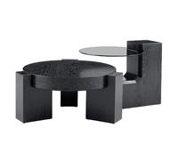 Table basse gigogne 61/61/30 cm noire en MDF et verre avec rangement modulable