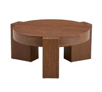 Table basse gigogne 61/61/30 cm noyer et verre brun en MDF avec rangement