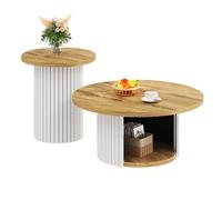 Table basse gigogne 75/75/50 + 45/45/35 cm naturel en MDF avec rangement