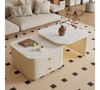 Table basse gigogne à roulettes et rangement pour petit espace | Design gigogne mobile, rangement caché, style milieu du siècle moderne(White,50cm/19.7in+60cm/23.6in)