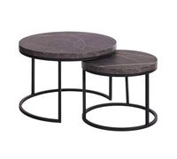 Table Basse Gigogne Aspect Bois finition marbre noir Piètement Métal Noir - MARMOL