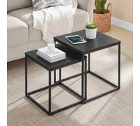 Table Basse gigogne Lot de 2 carrées - Tables d’appoint Style loft Industriel, Design 2-en-1 emboîtable, Surface Anti-Rayures, pour Salon, 50 cm et 45 cm, Noir avec Pieds Noirs