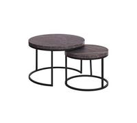 Table basse gigogne MARMOL aspect bois finition marbre noir piètement métal noir