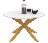 IDMarket - Table Basse Gisele Ronde 70 cm Pied araignée Plateau Blanc et Pied Effet Bois