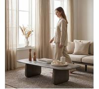 Table Basse HERMO L 135 cm en Bois de Manguier Massif Gris, Design Moderne avec Finition Lasurée, Idéale pour Salon, Meuble Design