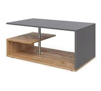 Table basse hexagonale Vicco Guillermo - Anthracite chêne Sable - Bois et verre - Style classique intemporel