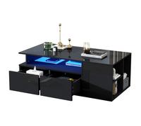 Table basse - HIBA - 100x50x35 cm - Éclairage LED controllable - 2 tiroirs avec séparateurs - Finition brillante noire