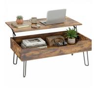 Table basse - HOMCOM - industrielle , grand rangement caché, hauteur réglable - métal, bois - 95 x 50 x 40 cm - marron rustique