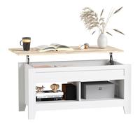 Table basse - HOMCOM - plateau relevable - avec étagères et compartiment caché - 105 x 50 x 49-62,5 cm - blanc