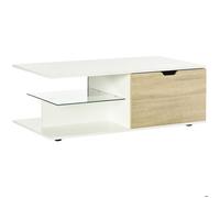 HOMCOM Table basse table de salon rectangulaire design moderne étagère en verre 2 tiroirs 106 x 58 x 39 cm blanc Aosom France