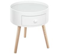 HOMCOM Chevet table de nuit ronde design scandinave tiroir bicolore pieds effilés inclinés bois massif chêne clair blanc