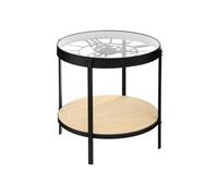 Atmosphera - Table d'Appoint Horloge Meca Style Industriel D. 50 x H 51 cm, Noir, Bois, Plateau Verre - pour Salon, Bout de Canapé