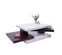 Table basse HWC-G84, table de salon, rotative 34x80x60cm blanc brillant, marron