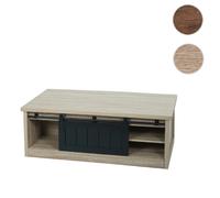 Table basse HWC-K75, table d'appoint table de salon, porte coulissante 6 compartiments de rangement, aspect bois métal 44x120x60cm naturel