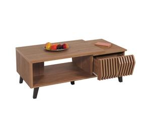 Table basse HWC-M45, Table de salon Table d'appoint Table de salon, design 3D Tiroirs 44x120x65cm, marron