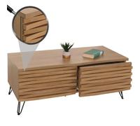 Table basse HWC-M49, table de salon, design 3D 2 tiroirs bois massif mangue métal 46x110x55cm naturel