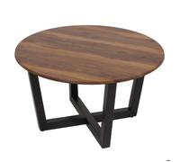Table Basse Hwc-M61, Table D'appoint Table De Salon, Bois Massif Hpl Stratifié Mélaminé Ø80cm, Aspect Bois De Sheesham, Piètement Foncé Multicolore