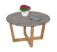 Table basse HWC-M61, table d'appoint table de salon, bois massif HDF stratifié mélaminé Ø80cm, aspect marbre/pierre, structure claire