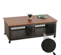 Table basse HWC-N28, table de salon, roulettes 2 compartiments, structure 3D industrielle rétro métal bois 45x120x60cm noir, marron