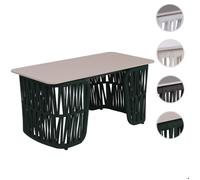 Table basse HWC-P90, table de jardin, table de balcon, extérieur, tressage en corde, pierre frittée 43 x 90 x 45 cm ~ vert, plateau crème