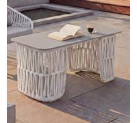 Table Basse Hwc-P90, Table De Jardin, Table De Balcon, Extérieur, Tressage En Corde, Pierre Frittée 43 X 90 X 45 Cm Gris Clair, Plateau Gris Gris