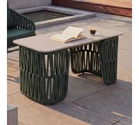 Table Basse Hwc-P90, Table De Jardin, Table De Balcon, Extérieur, Tressage En Corde, Pierre Frittée 43 X 90 X 45 Cm Vert, Plateau Crème Vert