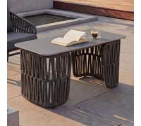 Table basse HWC-P90, table de jardin, table de balcon, extérieur, tressage en corde, pierre frittée 43 x 90 x 45 cm ~ anthracite, plateau gris
