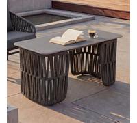 Table Basse Hwc-P90, Table De Jardin, Table De Balcon, Extérieur, Tressage En Corde, Pierre Frittée 43 X 90 X 45 Cm Anthracite, Plateau Gris Gris