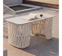Table Basse Hwc-P90, Table De Jardin, Table De Balcon, Extérieur, Tressage En Corde, Pierre Frittée 43 X 90 X 45 Cm Crème, Plateau Crème Gris