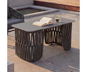 Table basse HWC-P90, table de jardin, table de balcon, extérieur, tressage en corde, pierre frittée 43 x 90 x 45 cm ~ anthracite, plateau gris