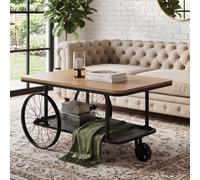 Table basse HWC-Q69, table d'appoint, table de salon, pneu, style industriel rétro, en bois, 54 x 100 x 60 cm naturel, noir