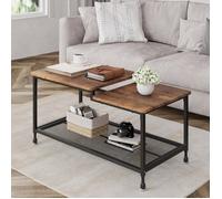 Table basse - Industrielle - 100x50x48cm - Bois massif - Brun rustique - 2 étagères