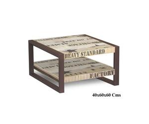 Table basse industrielle 60x60cm - Bois massif de manguier brut - Fer et bois imprimé - FACTORY #125