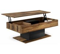 Table basse industrielle avec plateau rabattable de 110 cm – Bois foncé aspect vieilli et noir – Table basse rabattable avec espace de rangement – Chaise industrielle à double usage
