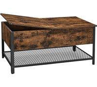 Table basse industrielle avec tiroir rabattable - Table en bois brun/noir - 2 espaces de rangement
